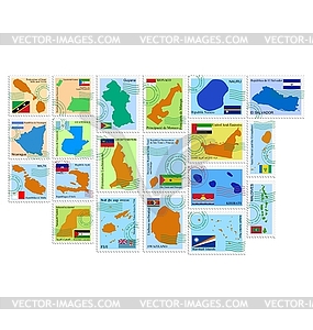 Set of stamps with different countries - vector clipart