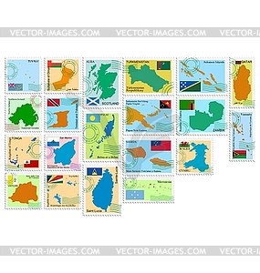 Set of stamps with different countries - vector image