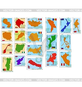 Set of stamps with different countries - stock vector clipart