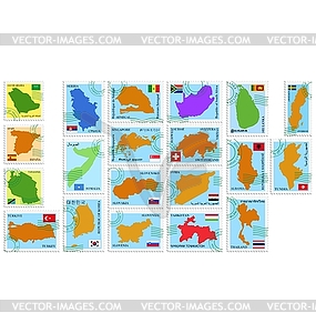 Set of stamps with different countries - vector clip art