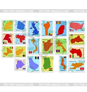 Set of stamps with different countries - vector image