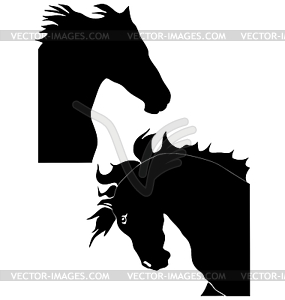 Set of silhouettes of horse - vector image