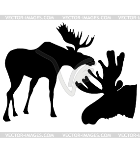 Set of silhouettes of moose - vector image