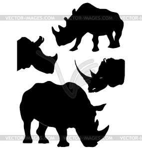 Set of rhinoceros silhouettes - vector EPS clipart