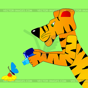 Tiger makes snapshot - color vector clipart