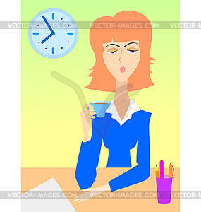 Morning coffee on working place - vector image