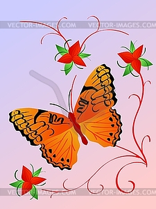 Абстрактная композиция с бабочкой - векторный клипарт EPS