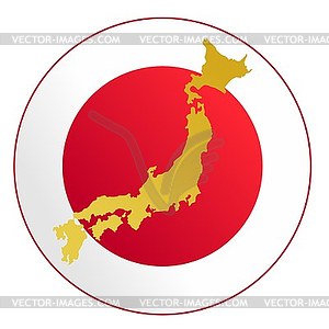 Flag button in colours of Japan with map - vector image