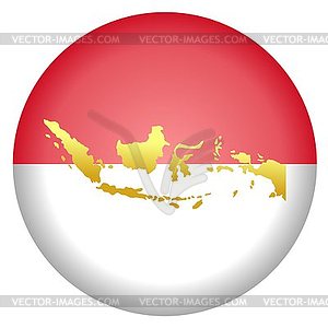 Кнопка с флагом и картой Индонезии - векторный клипарт
