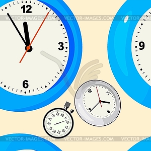 Abstract seamless background with clocks - vector clipart