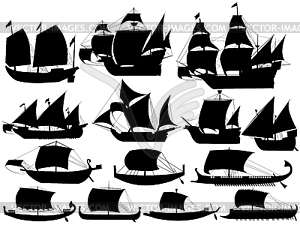 Ancient sail boats - vector image