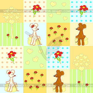 Seamless pattern with cute mice - vector clipart