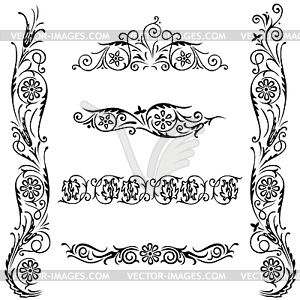 Calligraphy floral desing elemens - white & black vector clipart