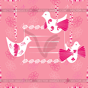 Pink card with birds - vector clipart