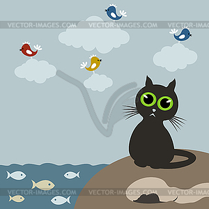 Cat on nature - vector clip art