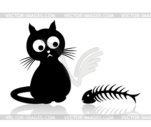 Cat with fish - vector image