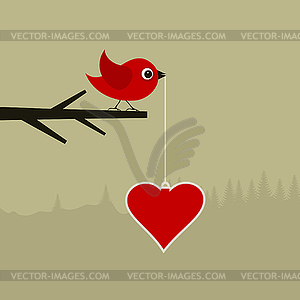 Птичка с сердцем - клипарт в векторе / векторное изображение