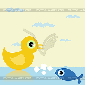 Duck and fish - vector clipart / vector image