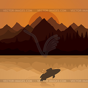 Fish on lake - vector image