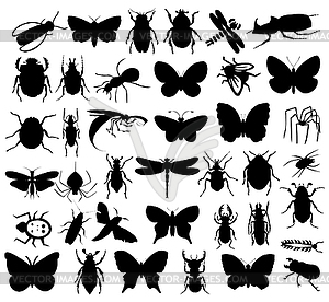 Silhouettes of insects - vector clipart