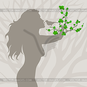 Girl tree - color vector clipart