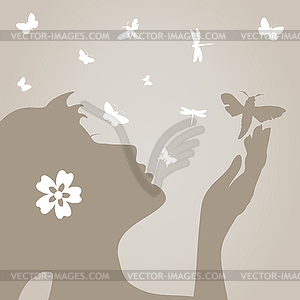 Girl and butterfly - vector clipart