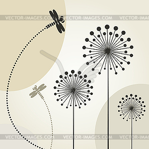 Dragonfly on flower - vector clip art