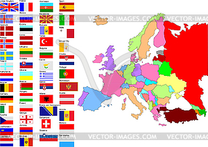 Map of Europe with country flags - vector image