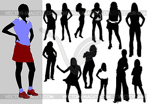 Women in action silhouettes. - vector clip art