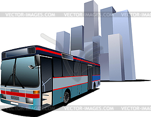 Cover for brochure with city and bus images. - vector clipart
