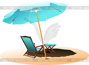 Chair and umbrella on beach. - vector clip art