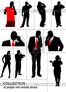 Set of people silhouette speaking by mobile phone - vector image