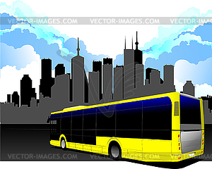 City transport on city background. Bus. - vector clip art