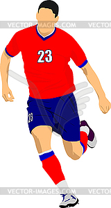 Soccer player in red-blue uniforms. Colored - vector clipart