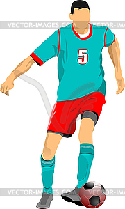 Soccer player in green-red uniforms. Colored - vector clip art