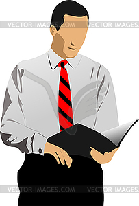 Business man reading documents - vector EPS clipart