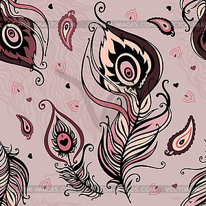 Peacock feather seamless pattern - vector clipart