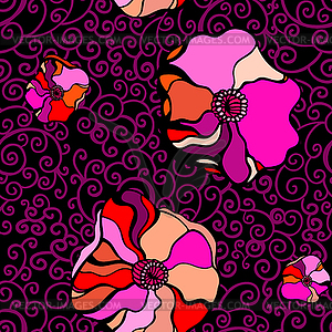 Pink poppies on black background - vector clip art