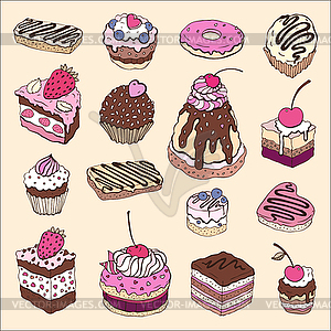 Набор милых пирожных - клипарт в векторе / векторное изображение