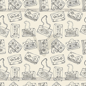 Seamless pattern of retro cassette tapes - vector image
