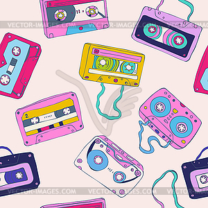 Seamless pattern of retro cassette tapes - vector image