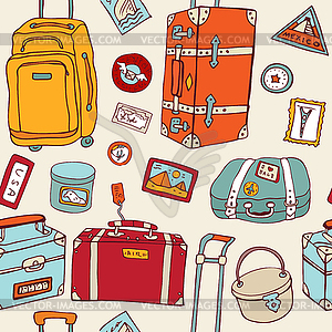 Travel seamless background. Suitcases and bags - vector image