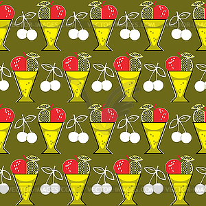 Coktails and cherry seamless - vector image