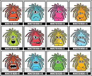 Twelve colorful monsters - vector clip art