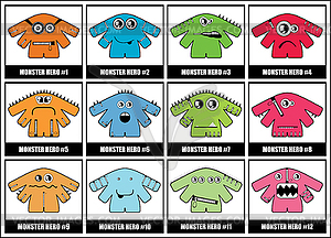 Twelve colorful monsters - royalty-free vector clipart