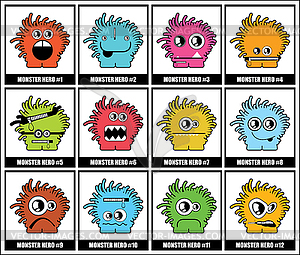 Twelve colorful monsters - vector image