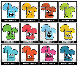 Twelve colorful monsters - vector clipart