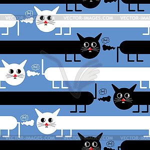 Crazy cats on blue background - seamless pattern - vector clipart