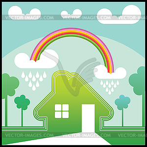 Green house with rainbow - vector clipart / vector image