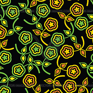 Colorful flowers on black background - seamless pattern - vector clip art